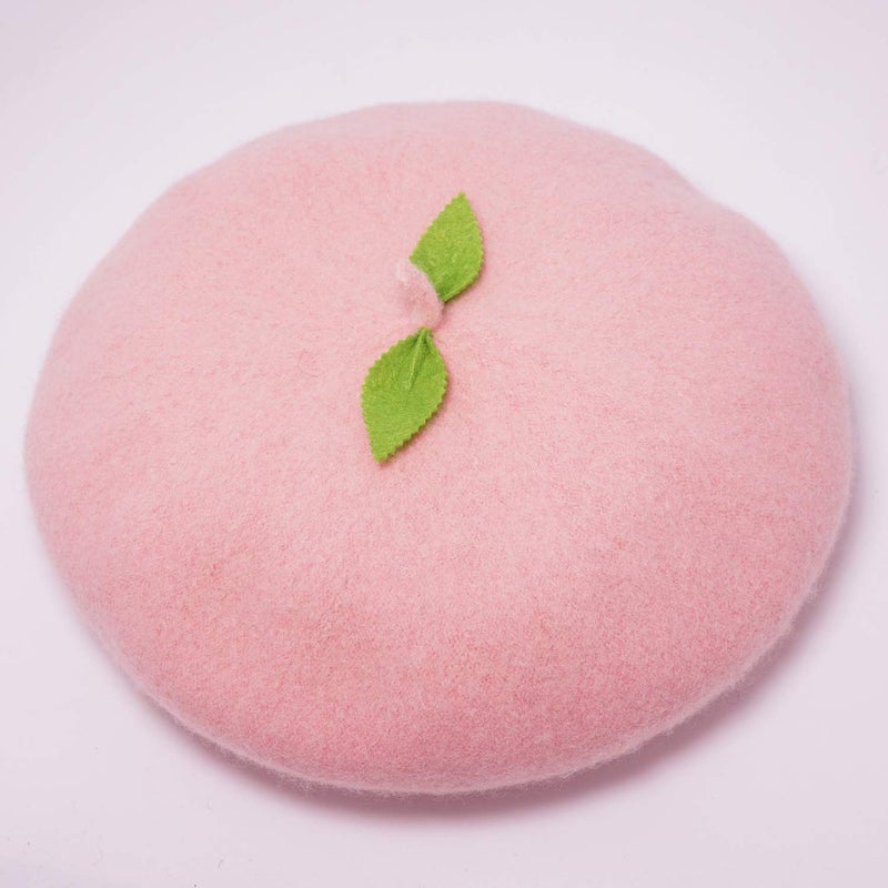 Faiccia Kawaii Handmade Cartoon Beret Hat Green Leaves Fruit Cosplay Vintage Lolita Mori Girl Wool Cap Gift (Pink) - Image 3